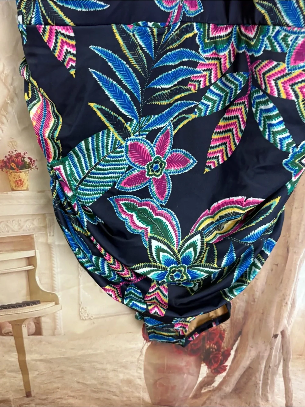 NEW Lane Bryant Janeiro Floral Maritime Blue No-Wire Flutter-Sleeve One-Piece